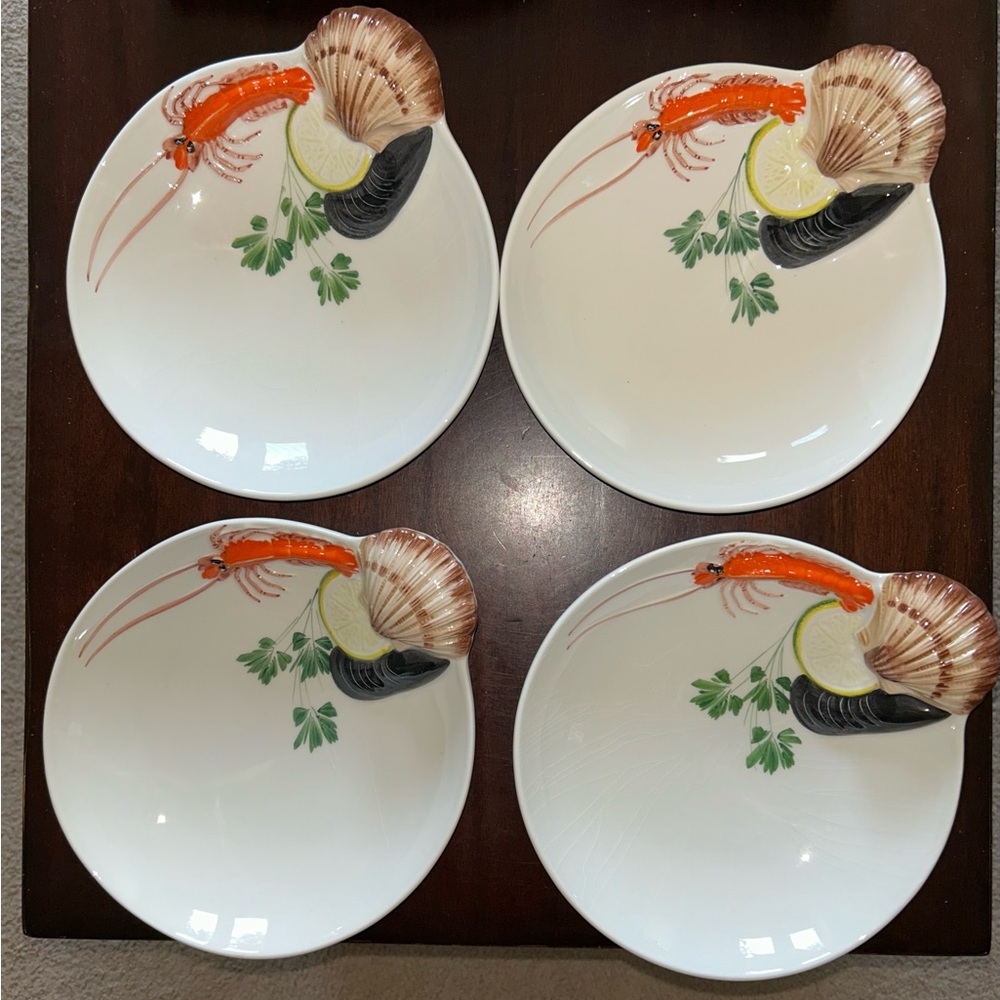 (4) Vintage Sue La Table Seafood Lobster Clam 3D Soup 8” Bowls Made in Italy